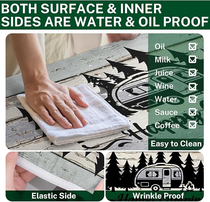 Picnic Table Cover with Bench Covers Elastic Edges, Wood Camper Fitted Table Cover, Outdoor Camping Essentials 72 Inch 3PCS, Waterproof Camping Fitted Tablecloth with Drawstring Bag