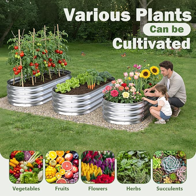 Galvanized Raised Garden Bed Outdoor, 5x2.5x1ft Metal Heavy Duty Planter Boxes for Gardening, Easy Assemble Small Oval Plant Container Kit for Vegetables, Flowers, Fruits, Silver, 1 Pack