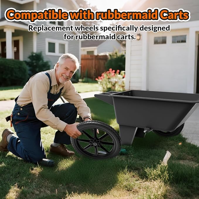 RONPOW 20 Inch Flat Free Wheelbarrow Wheels Compatible with rubbermaid Wheelbarrows Cart Tires, 5/8" Bearings and 3/4" Bearings, Replacement Wheelbarrow Wheels Garden Yard Carts, 400Lbs, 2Pack Black