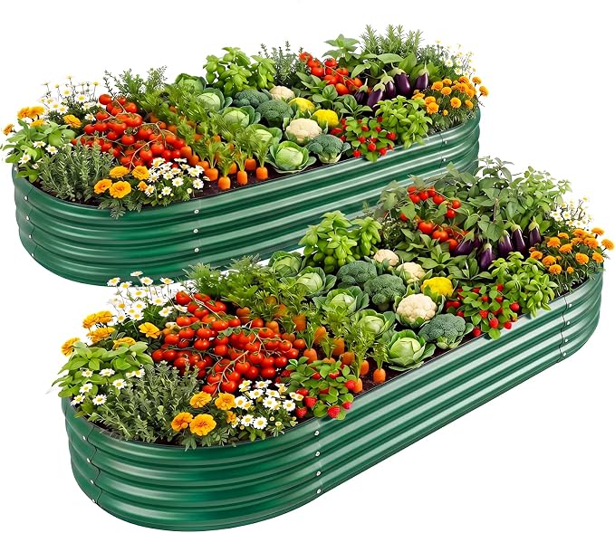 Land Guard 2 Pcs 6ft Metal Raised Garden Bed, 6 x 3 x 1 Galvanized Planter Raised Beds for Vegetables, Green