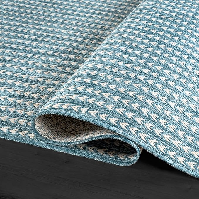 Washable Outdoor Rug 5x7 Modern Area Rugs Outdoor Carpets Striped Pattern Non Shedding Waterproof Easy Clean Patio Deck Porch Living Room Bedroom Garden RV (5 X 7 Aqua)