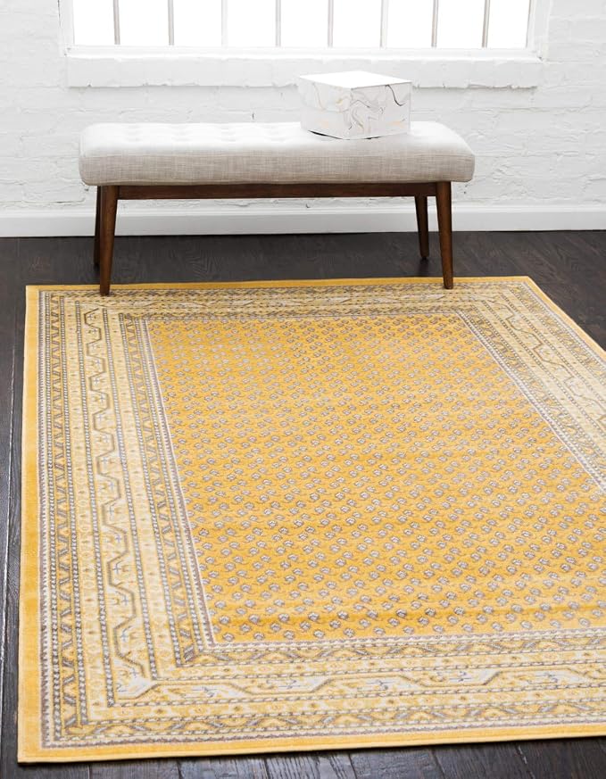 Unique Loom Williamsburg Collection Traditional Border with Dotted Center Area Rug, Rectangular 9' 0" x 12' 0", Yellow/Beige