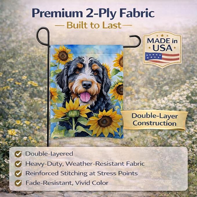 Caroline's Treasures DAC6025GF Bernedoodle in Sunflowers Garden Flag Mailbox Flag Decorative Yard Flag Banner Outside Patio Artwork Yard Flower Beds, Garden Size, Multicolor