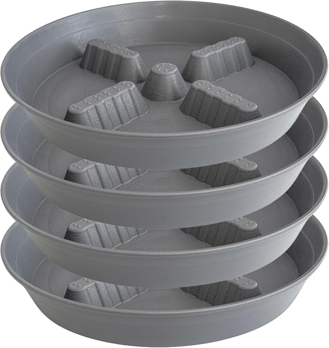 4 Pack Plant Saucer 8 inch, 10 12 14 17 inch, Plant Stand Plastic Plant Saucers for Indoors Outdoor, Heavy Duty Flower Planter Drip Trays for Pots, Pot Saucers for Plants, Grow Bags Saucers