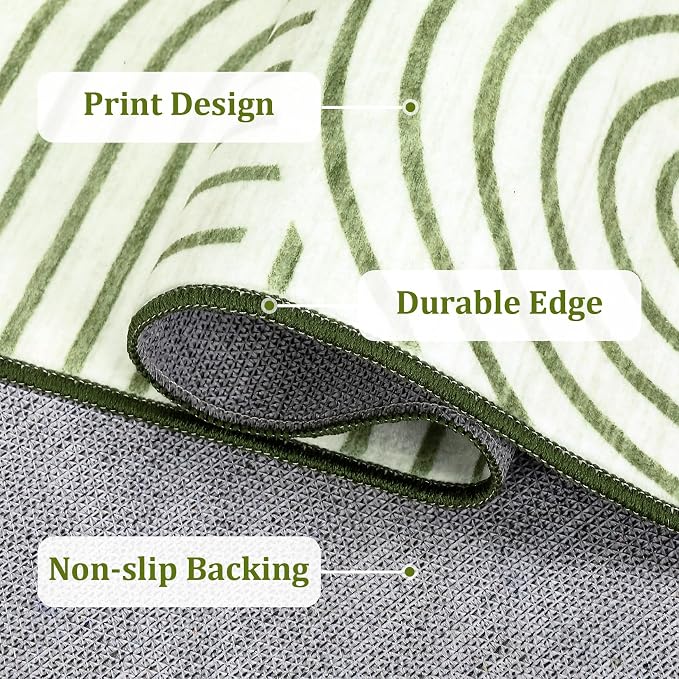 ROYHOME Modern 2x6 Hallway Runner Rug Non Slip Washable Kitchen Rug, Green | Abstract Bath Mat, Rainbow Geometric Runners Rugs for Bedroom, Soft Long Rugs for Entryway Arch Pattern Bathroom Laundry Dorm
