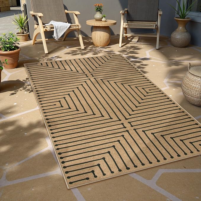 Lahome Neutral 3x5 Outdoor Rug, Black Easy Jute Entry Front Door Rug | Farmhouse Rhombus Non Slip Non Shedding Nature Indoor Outdoor Carpet for Kitchen Balcony Foyer