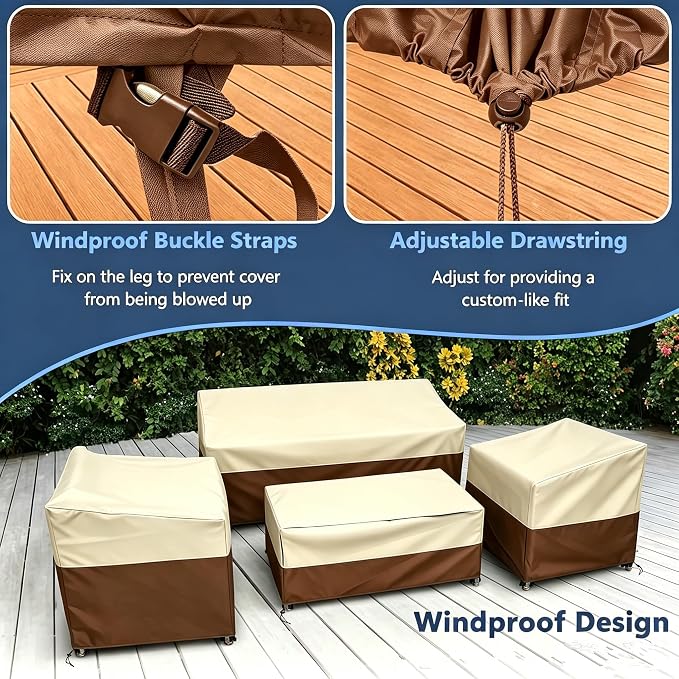STARTWO Outdoor Furniture Cover Waterproof, 4 Piece Patio Furniture Set Cover for Outside Couch, Lawn Chairs, Coffee Table, Windproof with Buckle Strap