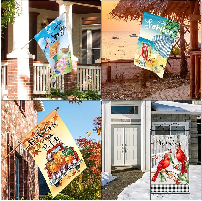 Mixweer 12 Pack 28 x 4 Inch Independence Day Flags Seasonal Garden Flags for Outside Holiday Double Sided Large Spring Summer Patriotic Lawn Yard Outdoor Banner Set Polyester for Festive Decorations