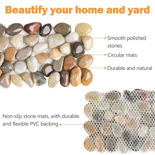 River Rock Stepping Stones Outdoor for Garden Walkway, 4 Pcs 12" L x 4" W Rectangle Shape Paver Step Stones Polished Pebble River Stone Mat for Yard Lawn Patio Pathway Walk Way - Multi-Color