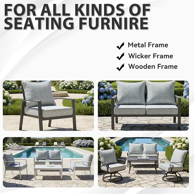 Deep Seat Patio Cushions Set 22 x 22 Inch,Olefin Fabric Outdoor Seat Cushion,Patio Furniture Cushions with Removable Cover,Rain-Proof and Fade Resistant Deep Seat Bottom & Back Cushion,1set