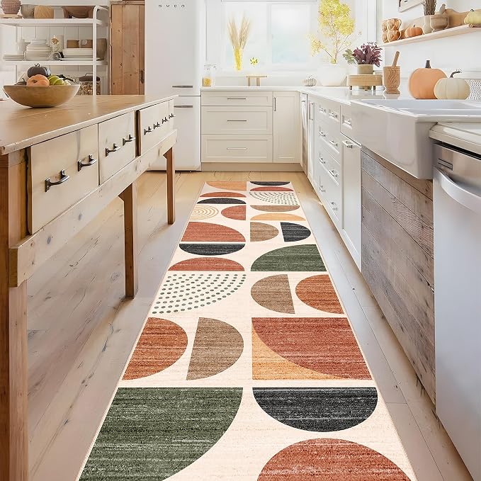 Boho Runner Rug Washable 2x8 Area Rugs Non Slip Modern Abstract | Long Throw Carpet for Hallways Kitchen Bedroom Entryway Bathroom Laundry Soft Low Pile Floor Indoor Bohemian Terracotta