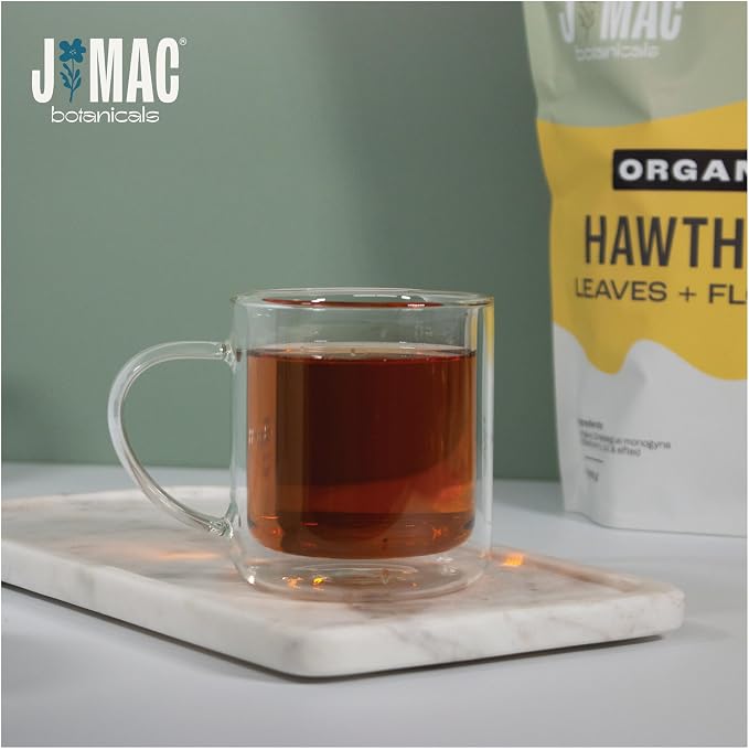 J MAC BOTANICALS Organic Hawthorn Leaf and Flower (8 Oz) Dried Organic Hawthorne leaves, USDA Organic Certified, Hawthorn Tea, Fresh Dried Hawthorne leaf for herbal tea