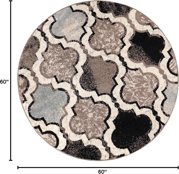 Superior Modern Indoor Area Rug, Non Slip Rug, 5' Round, Ivory | Geometric Design Floor Décor, Easy Care High Traffic Areas Living Dining Room, Bedroom, Office, Entryway, Viking Collection