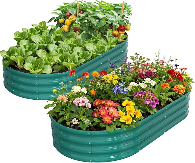 2 Pack 6x3x1ft Raised Garden Bed, 12" Tall Galvanized Metal Raised Beds for Gardening, Rust Resistant Elevated Garden Bed, Planters Box Kit for Outdoor Plants Vegetables Flowers Herbs Tomatoes, Green
