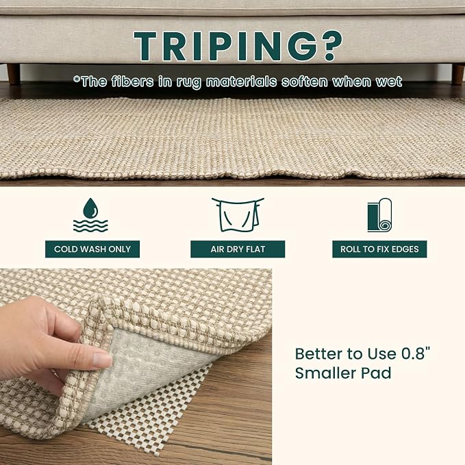 KOZYFLY Washable Area Rug 4x6 ft Non Slip Rubber Backed Living Room Rugs Braided Woven Cotton Kitchen Rugs Indoor Outdoor Entryway Rug for Dining Living Room Bedroom, Ivory/Camel/Brown
