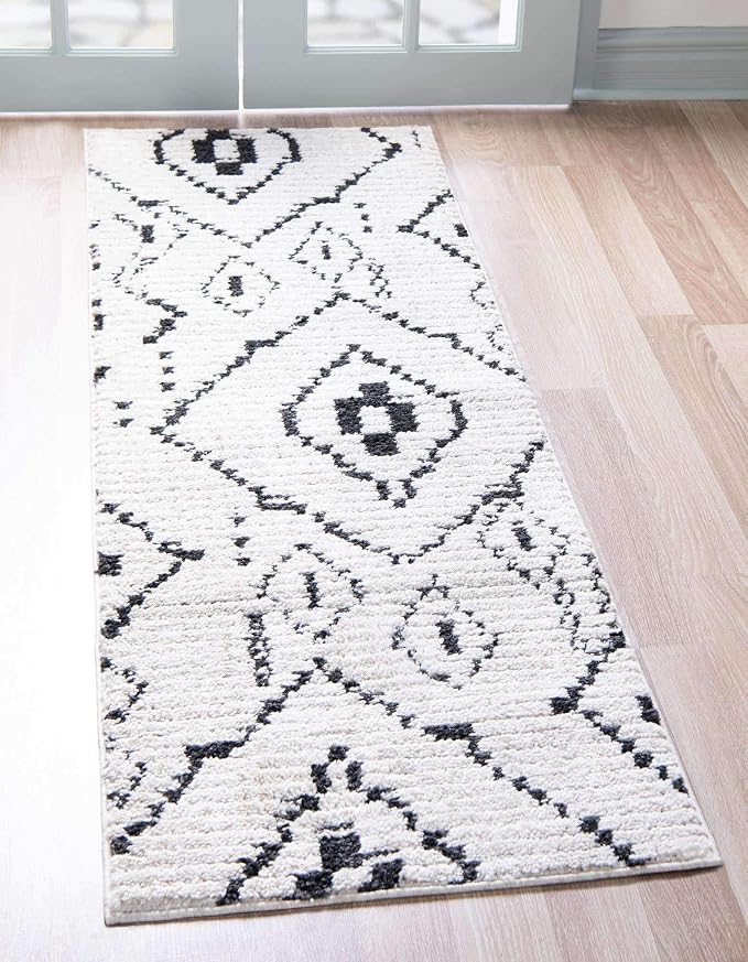 Unique Loom Morocco Collection Tribal, Southwestern, Bohemian Area Rug (2' 2 x 6' 0 Runner, Ivory/Black)
