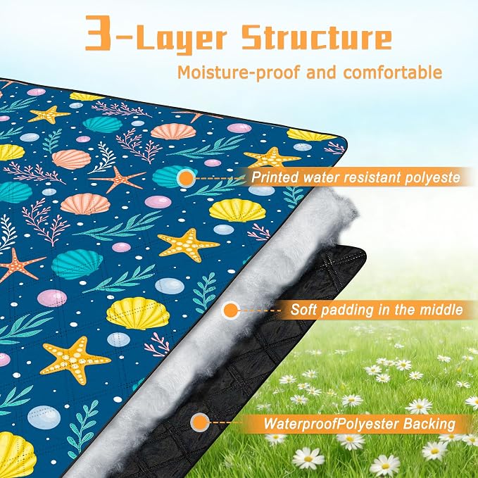 79" x 118" Picnic Blanket Extra Large,Waterproof Sandproof Foldable Outdoor Blanket Beach Blanket Ocean Picnic Mat for Camping,Lawn,Park(Shell)