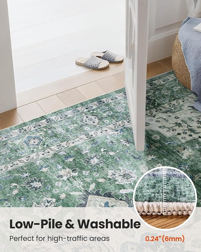 AMADA HOMEFURNISHING 2x6 Washable Runner Rug, Low-Profile Kitchen Rugs with Non-Slip Backing & Durable Edge Binding, Vintage Entryway Runner Rug for Bedroom & Hallway