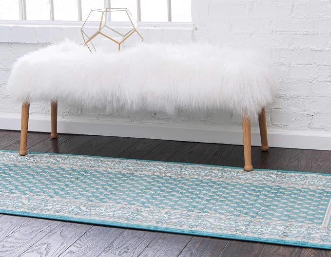 Unique Loom Williamsburg Collection Traditional Border with Dotted Center Area Rug, Runner 2' 9" x 9' 10", Teal/Beige