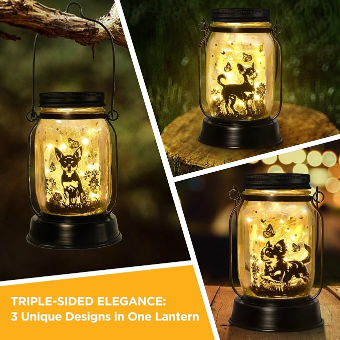 Kyoryuger Chihuahua Gifts for Women/Men Chihuahua Solar Lanterns Dog Mom Birthday Dog Lovers Lantern Pet loss Pet Memorial Lights Solar Garden Decoration Outside for Yard, Patio,Backyard,Porch Torches