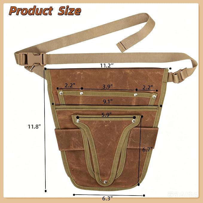 Gardening Tool Pouch for Waist, Hands-Free Canvas Tool Belt with 6 Pockets – Adjustable Waist Apron for Gradenging Tools (Gardening Tools NOT Included)-(Brown)