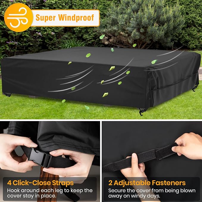 elway Patio Furniture Cover Waterproof Outdoor Sectional Sofa Set Covers, Large 126"Lx126"Wx28"H, All Weather Oxford Tear-Resistant Table Chair Set Cover with Windproof Design, Black