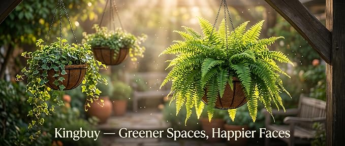 Kingbuy 8" Metal Hanging Basket for Small Succulents & Herbs – 5" Depth Rust-Resistant Wire with Coconut Liner & Chain for Kitchen Window, Balcony & Small Spaces - 1 Pack