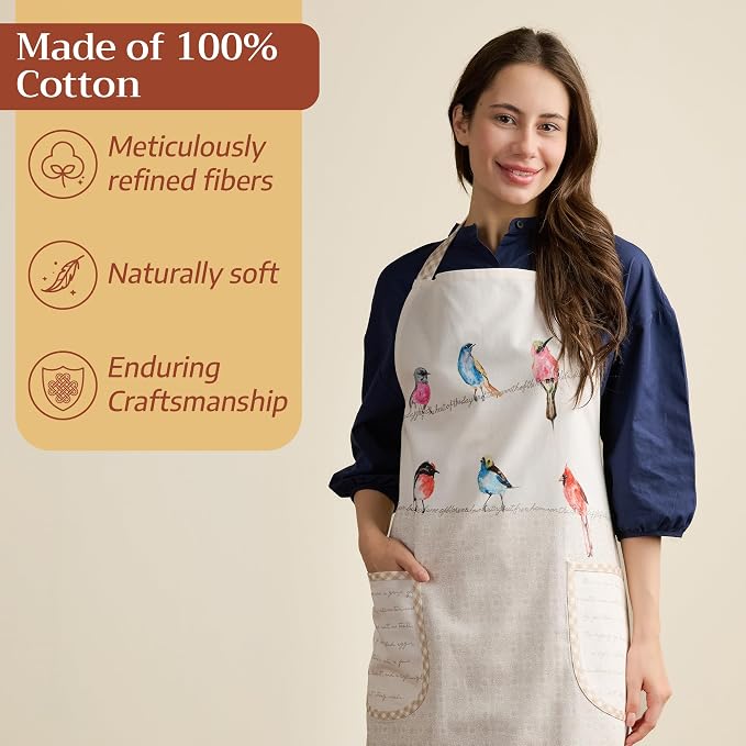 Maison d' Hermine Aprons for women with Pocket 100% Cotton (27.50"x31.50") | Adjustable Neck Strap & long ties Apron Men Chef Wedding Cooking Gardening Server Maid