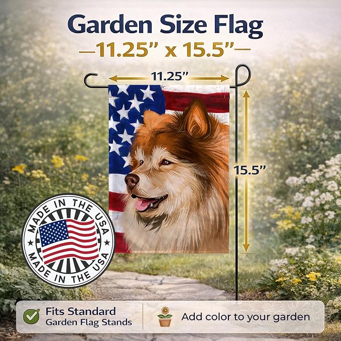 Caroline's Treasures CK6524GF Finnish Lapphund Dog American Flag Garden Flag Mailbox Flag Decorative Yard Flag Banner Outside Patio Artwork Yard Flower Beds, Garden Size, Multicolor