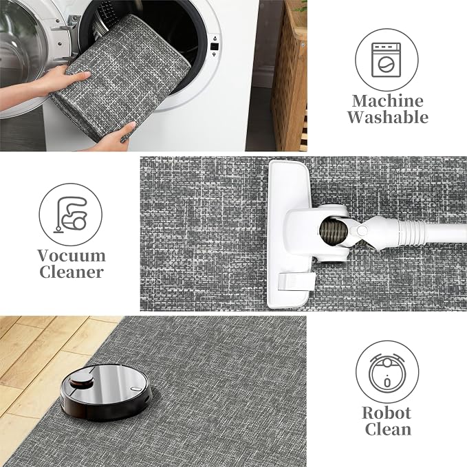 Garvee Washable Rug 9x12 Modern Solid Color Area Rugs for Living Room,Grey | Non Slip Non Shedding Neutral Textured Stain Resistant Low Pile Minimalist Rug for Dining Room Nursery Bedroom