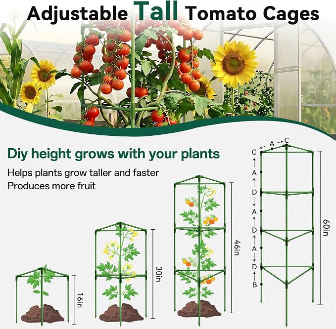 Halatool 3 Pack Tomato Cages for Graden 60 Inch, Adjustable Metal Tall Heavy Duty Tomato Trellis Plant Support, Tomatoes Stakes for Climbing Vegetables Flowers Fruits