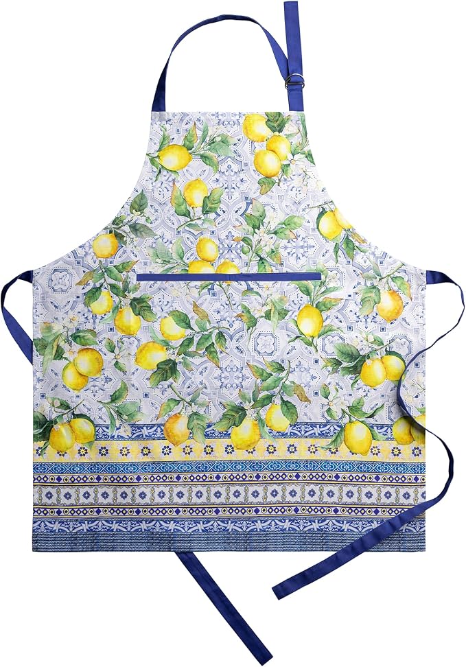 Maison d' Hermine Aprons for women with Pocket 100% Cotton (27.50"x31.50") | Adjustable Neck Strap & long ties Apron Men Chef Wedding Cooking Gardening Server Maid