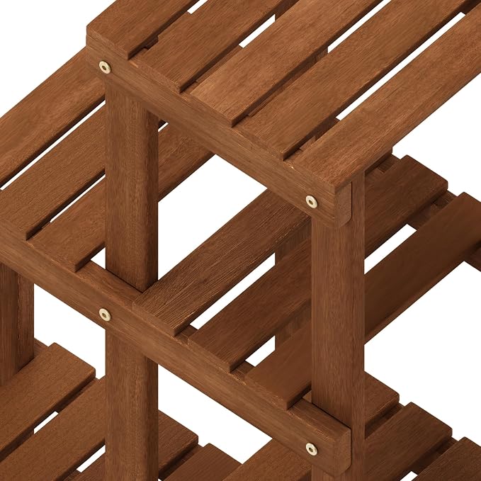 Furinno TIOMAN Plant Stand Outdoor, Multiple Tier Plant Shelf, Tiered Plant Stand Indoor, Outdoor, Patio, Garden, Balcony, Light Wood