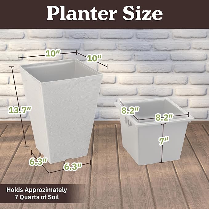 Large Outdoor Planters 2-Pack - 13.75-Inch Tall Planters for Outdoor Plants or Indoor Pots for Plants - Plastic Flower Pots for Patio, Entryway, or Front Porch Decor by Pure Garden (White)