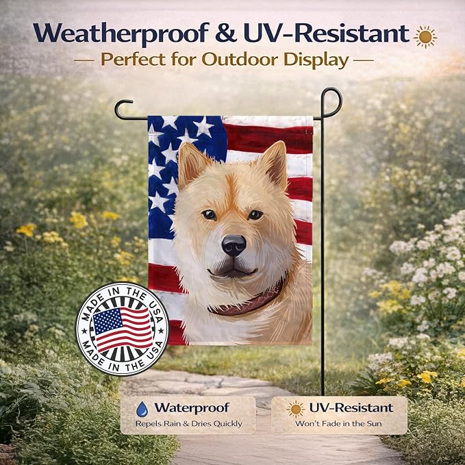 Caroline's Treasures CK6560GF Hokkaido Dog American Flag Garden Flag Mailbox Flag Decorative Yard Flag Banner Outside Patio Artwork Yard Flower Beds, Garden Size, Multicolor