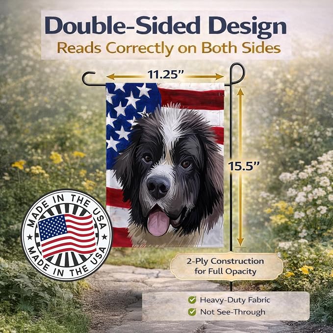 Caroline's Treasures CK6604GF Landseer American Flag Garden Flag Mailbox Flag Decorative Yard Flag Banner Outside Patio Artwork Yard Flower Beds, Garden Size, Multicolor