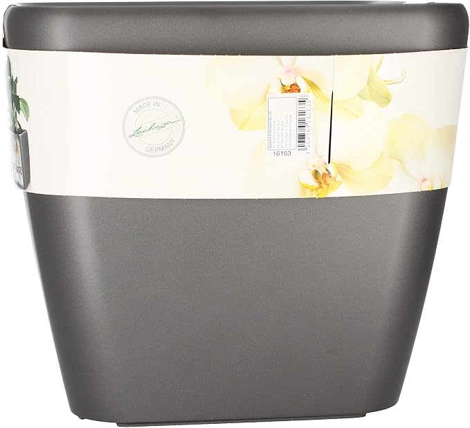 Lechuza Quadro LS 35 Charcoal Metallic, Self-Watering Square Planter, H13 L13.8 W13.8 in