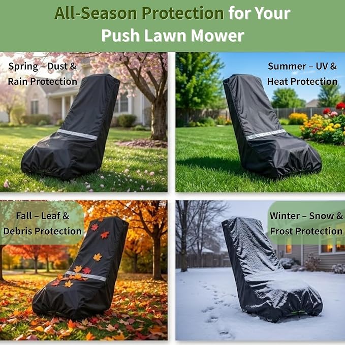 Push Lawn Mower Cover for Outdoor, Large 94 x 19.5 x 13.5 in Waterproof Lawnmower Cover 210D Oxford Fabric, Heavy Duty Mower Cover with Storage Bag