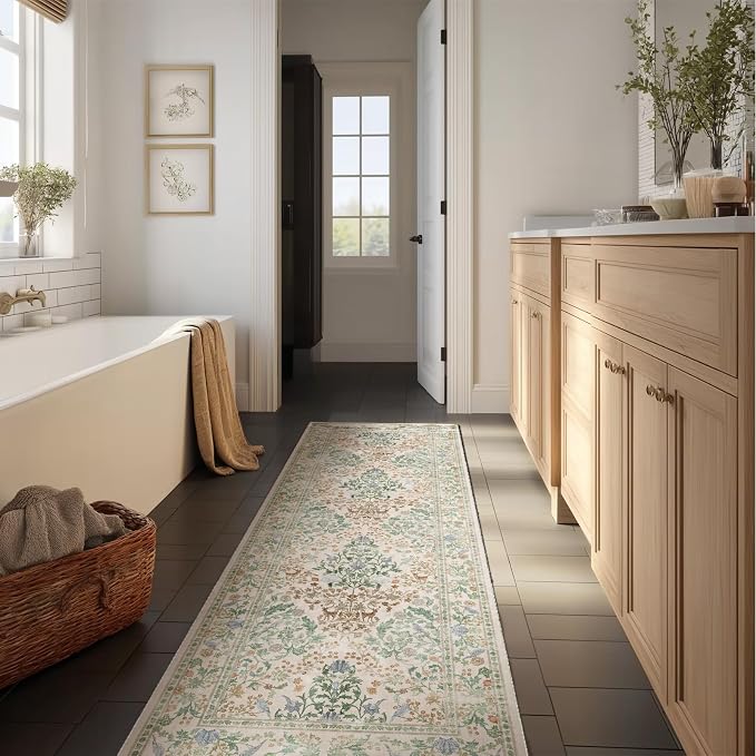 Runner Rug Washable Kitchen Runner: 2'x 6' Rug Runners for hallways Stain Resistant Non Slip Low Pile Soft Carpet Runners for Bedroom Hallway Entryway Indoor Beside Bathroom Living Room Farmhouse
