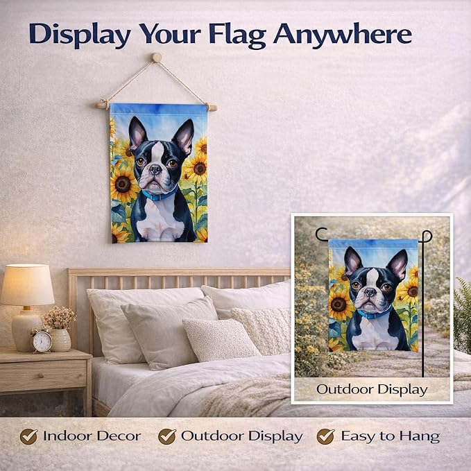 Caroline's Treasures DAC6036GF Boston Terrier in Sunflowers Garden Flag Mailbox Flag Decorative Yard Flag Banner Outside Patio Artwork Yard Flower Beds, Garden Size, Multicolor