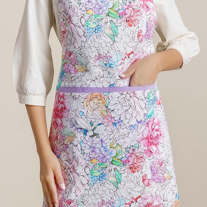 Maison d' Hermine Aprons for women with Pocket 100% Cotton (27.50"x31.50") | Adjustable Neck Strap & long ties Apron Men Chef Wedding Cooking Gardening Server Maid