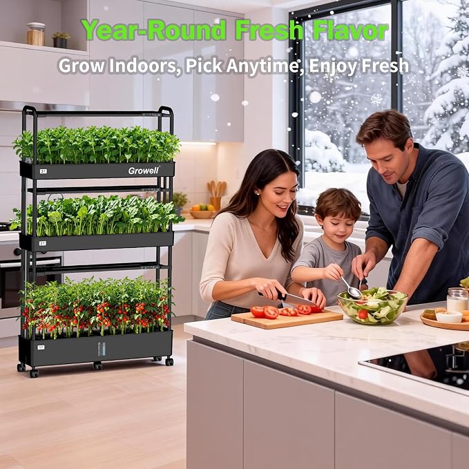 Growell 90 Pods Large Hydroponics Growing System Kit, Indoor Herb Garden | Vertical Hydro Garden with 2 Light Modes & 2 Timer, Smart Water Circulation, 40L Water Tank, Movable with 4 Swivel Casters