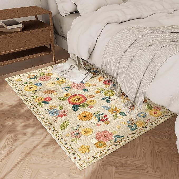 2x3 Small Area Rugs for Entryway: Washable Rug Non Slip Door Mat Indoor Entrance Faux Wool Soft Low Pile Floral Throw Rugs for Inside Front Door Floor Bedroom Kitchen Nursery Dorm Entry Home Office