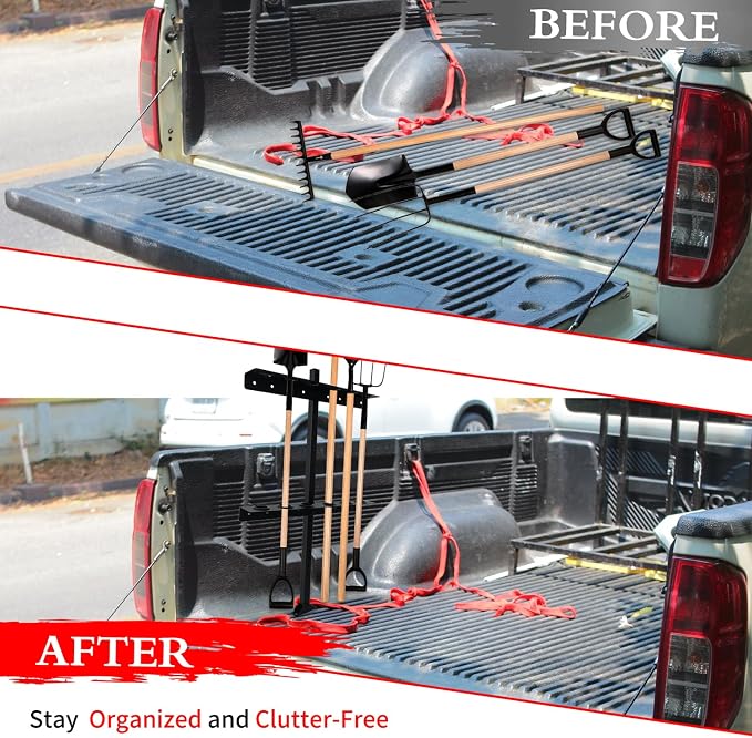 MEWSDEN Trailer Racks for Lawn Equipment, Trailer Tool Rack Shovel Holder for Shovels, Rakes, Hoes, Landscape Hand Tool Rack for Open Trailers, Lawncare Accessories, with 6 Tool Holes&Rubber Grommets