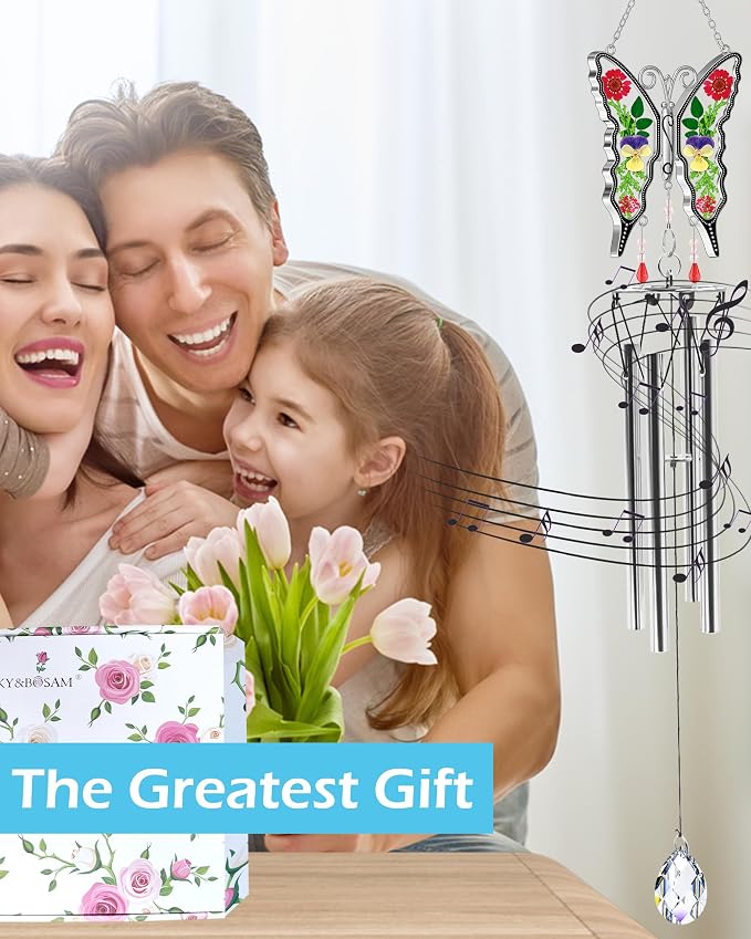 KY&BOSAM Butterfly Wind Chimes for Outside Memorial Sympathy Gifts 20" Memorial Wind Chime for Loss of Loved One Butterfly Sympathy Wind Chimes Remembrance Condolence Bereavement Gift for Loss of Mom