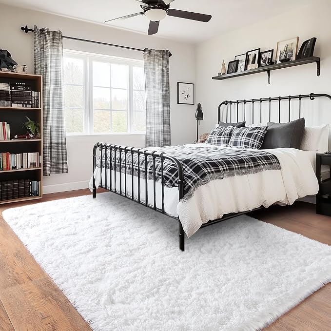 8x10 Area Rugs for Living Room, Large Ultra Fluffy Fuzzy Shag White Rug for Bedroom, Modern Plush Soft High Pile Upgrade Non-Slip Carpet for Kids Girls and Boys, Dorms, Home Decor Aesthetic