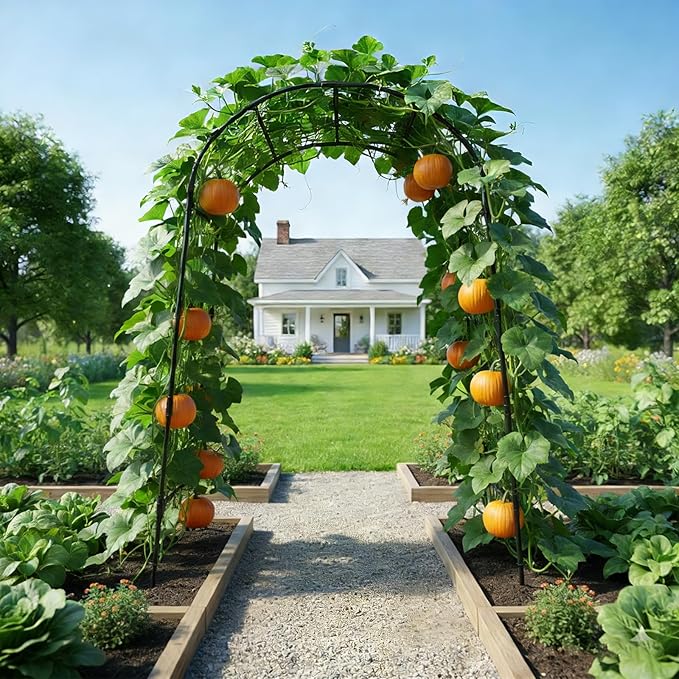 Extra Tall Garden Arch Trellis for Cucumber, Heavy-Duty Rust-Resistant Powder-Coated Steel, Vertical Support for Large Vining Vegetables (47”W x 79”H)