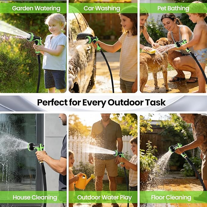 100FT Non-Expandable Garden Hose Lightweight Flexible Water Hose With Sprayer Nozzle High Pressure Kink Resistant & Leakproof Durable Portable For Yard Garden Lawn