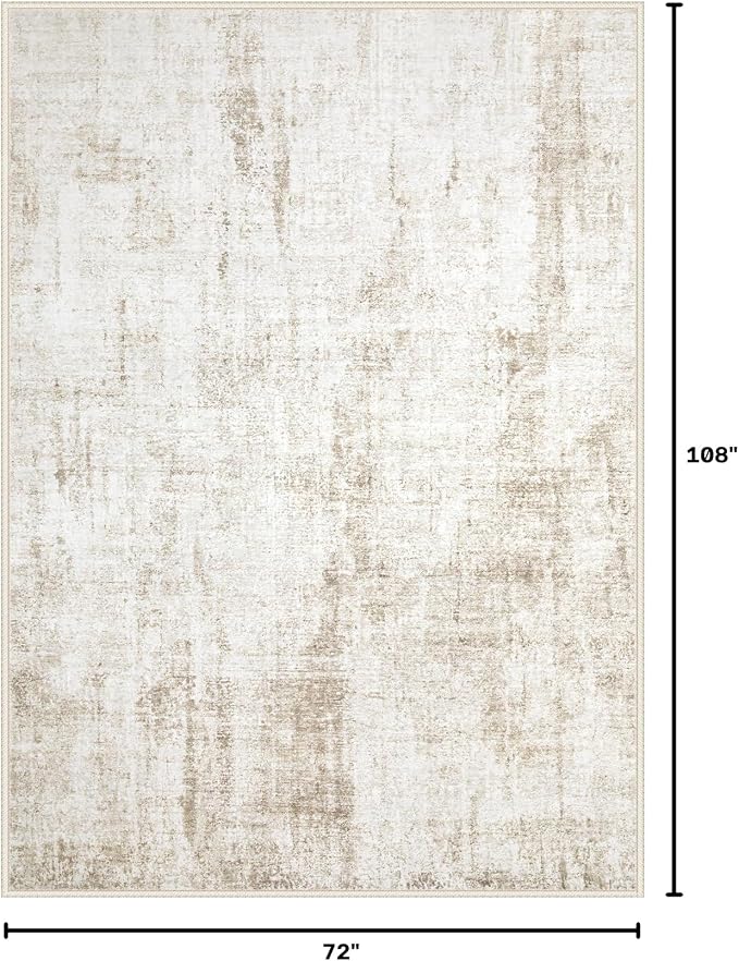 6x9 Area Rugs Washable Rug: Abstract Neutral Rugs Modern Non Slip Area Rug Stain Resistant Low Pile Indoor Carpet for Dining Room Bedroom Nursery Office (Beige, 6'x9')