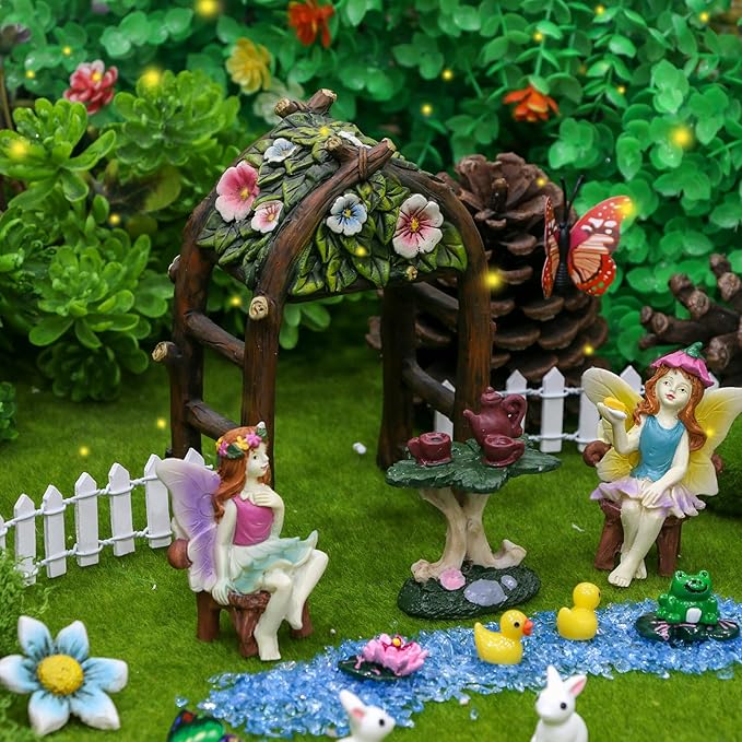 BangBangDa Miniature Fairy Garden Decoration Set - Mini Fairy Figurines Houses Accessories Yard Patio Decor Girl Boy Birthday Gifts Indoor Outdoor Flower Succulent Garden Kit 23PCS